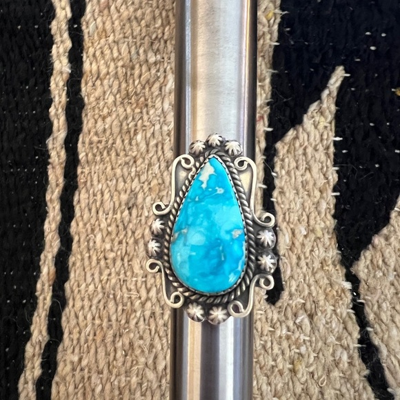 ❤️ White Water Turquoise Navajo Artisan Adjustable 1.39”L Ring 13.5G Brushed 925 - Picture 13 of 13